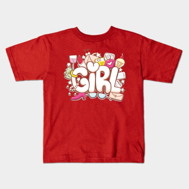 girl doodle Kids T-Shirt by Mako Design 